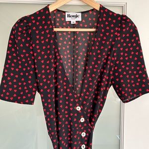Rouje Gabin Dress - Red and Black Heart Print - Size FR 38/US 6